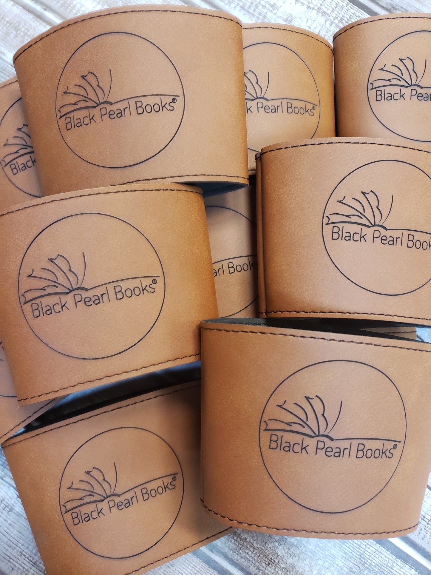 Set of 12 Custom Logo Laser Engraved Leatherette Cup Sleeves for Coffee Shops – Personalized Branding for Your Java Experience