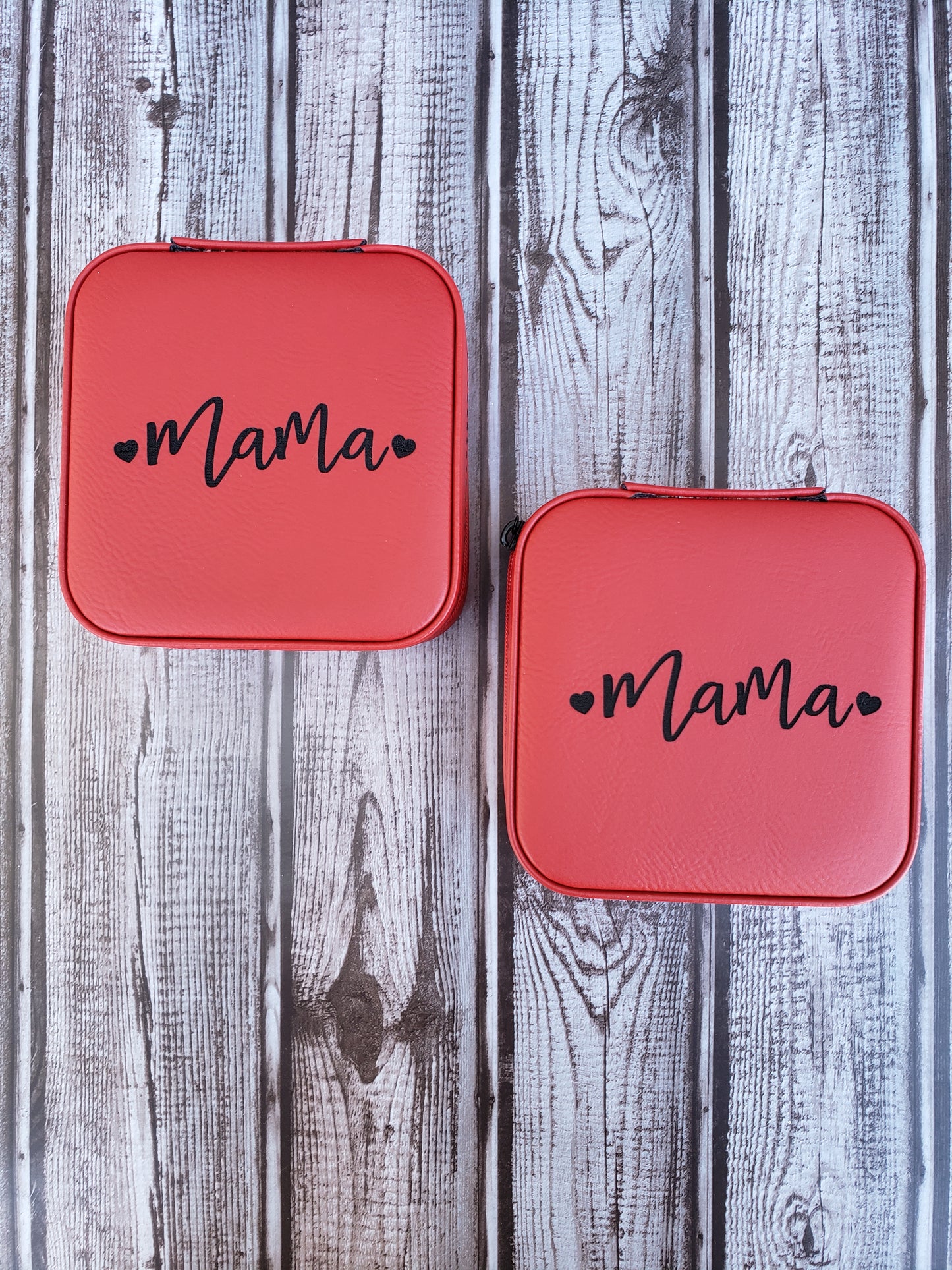 Mama Laser Engraved Faux Leather Travel Jewelry Box