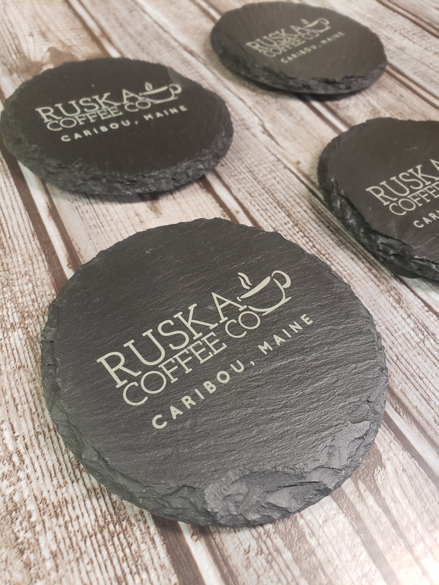 Custom Wholesale Laser Engraved 4-Inch Round Slate Coaster | Personalized with Logo for Tourist Locations, Visitor Centers, & Souvenir Shops