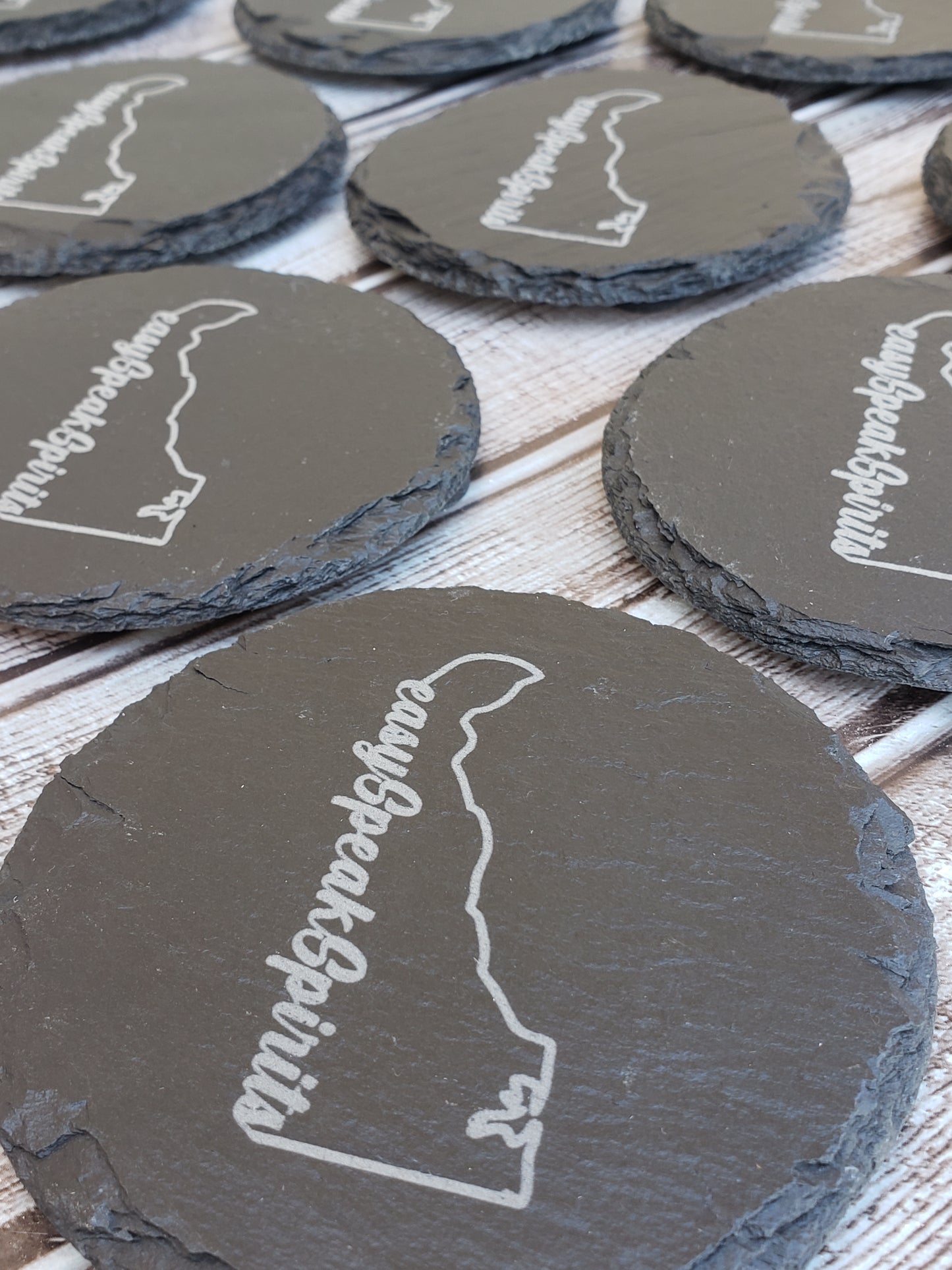 Custom Wholesale Laser Engraved 4-Inch Round Slate Coaster | Personalized with Logo for Tourist Locations, Visitor Centers, & Souvenir Shops