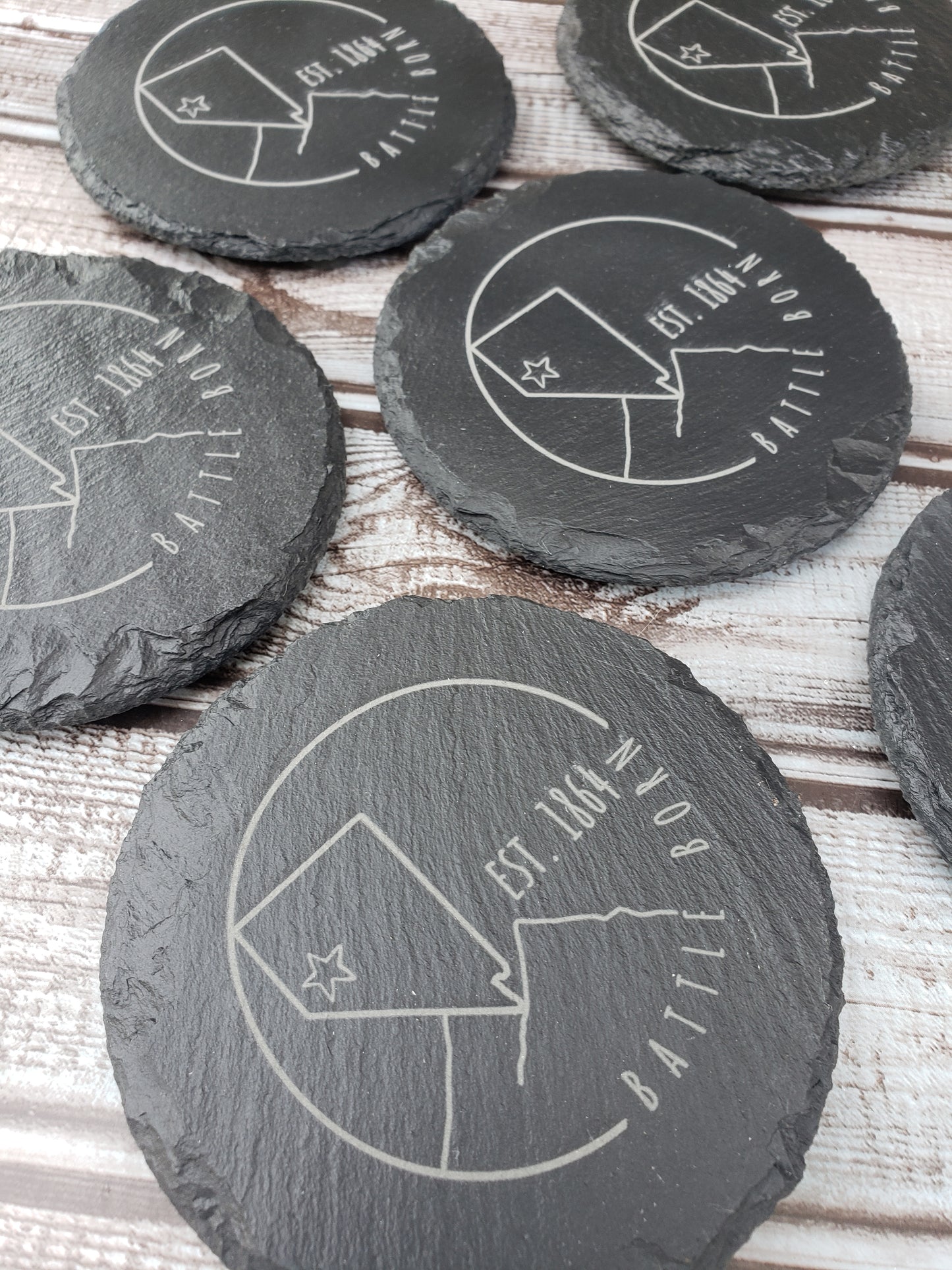 Custom Wholesale Laser Engraved 4-Inch Round Slate Coaster | Personalized with Logo for Tourist Locations, Visitor Centers, & Souvenir Shops