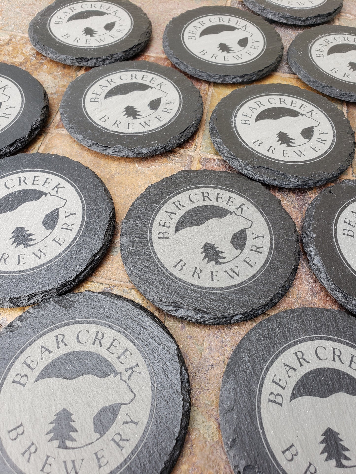 Custom Wholesale Laser Engraved 4-Inch Round Slate Coaster | Personalized with Logo for Tourist Locations, Visitor Centers, & Souvenir Shops