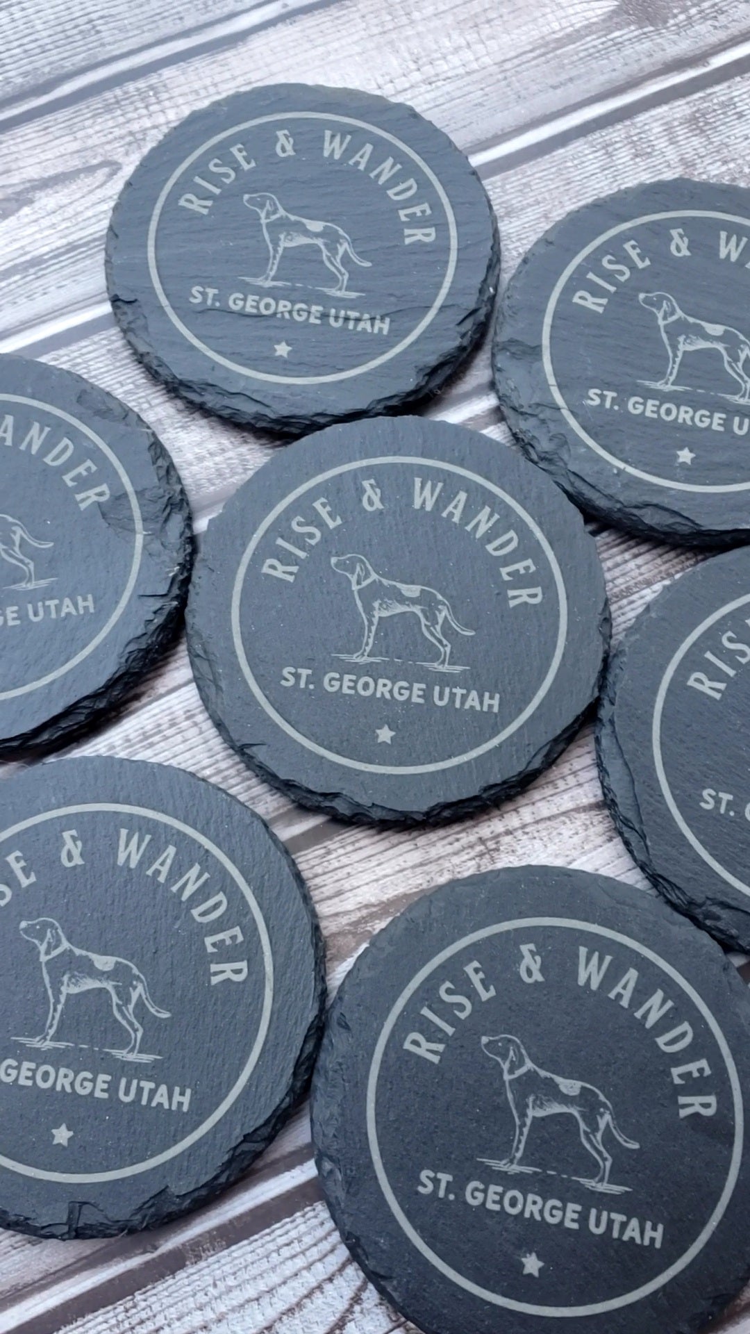 Custom Wholesale Laser Engraved 4-Inch Round Slate Coaster | Personalized with Logo for Tourist Locations, Visitor Centers, & Souvenir Shops