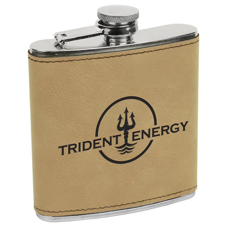Engraved Faux Leather 6 oz. Flask