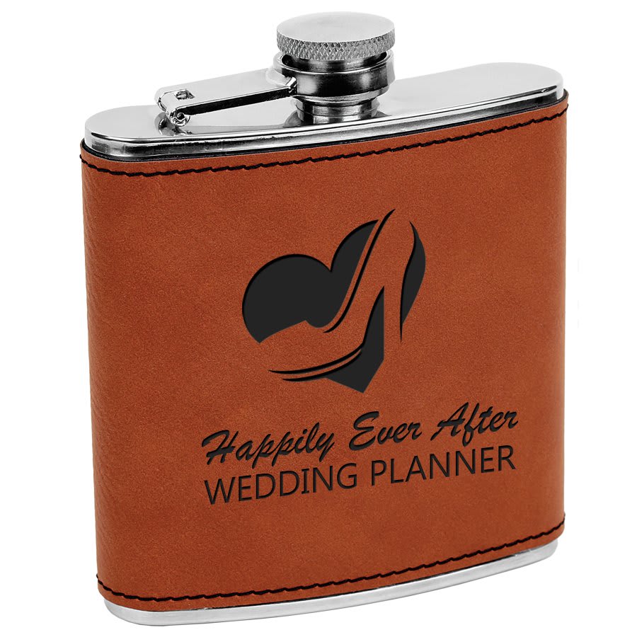 Engraved Faux Leather 6 oz. Flask