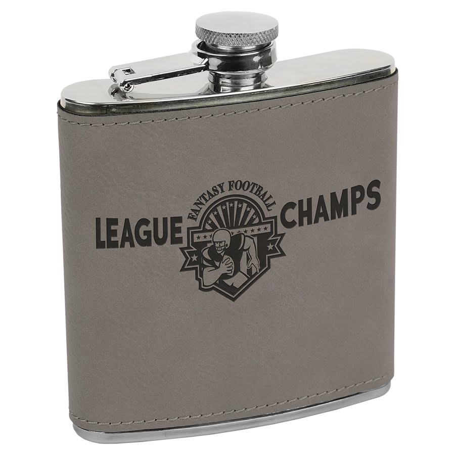 Engraved Faux Leather 6 oz. Flask