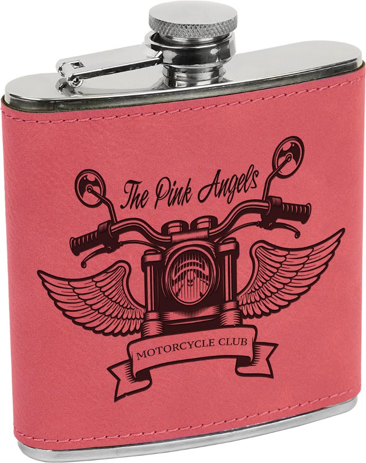 Engraved Faux Leather 6 oz. Flask
