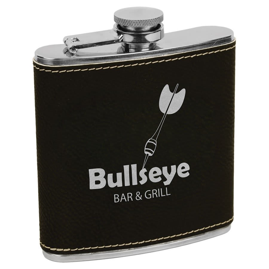Engraved Faux Leather 6 oz. Flask