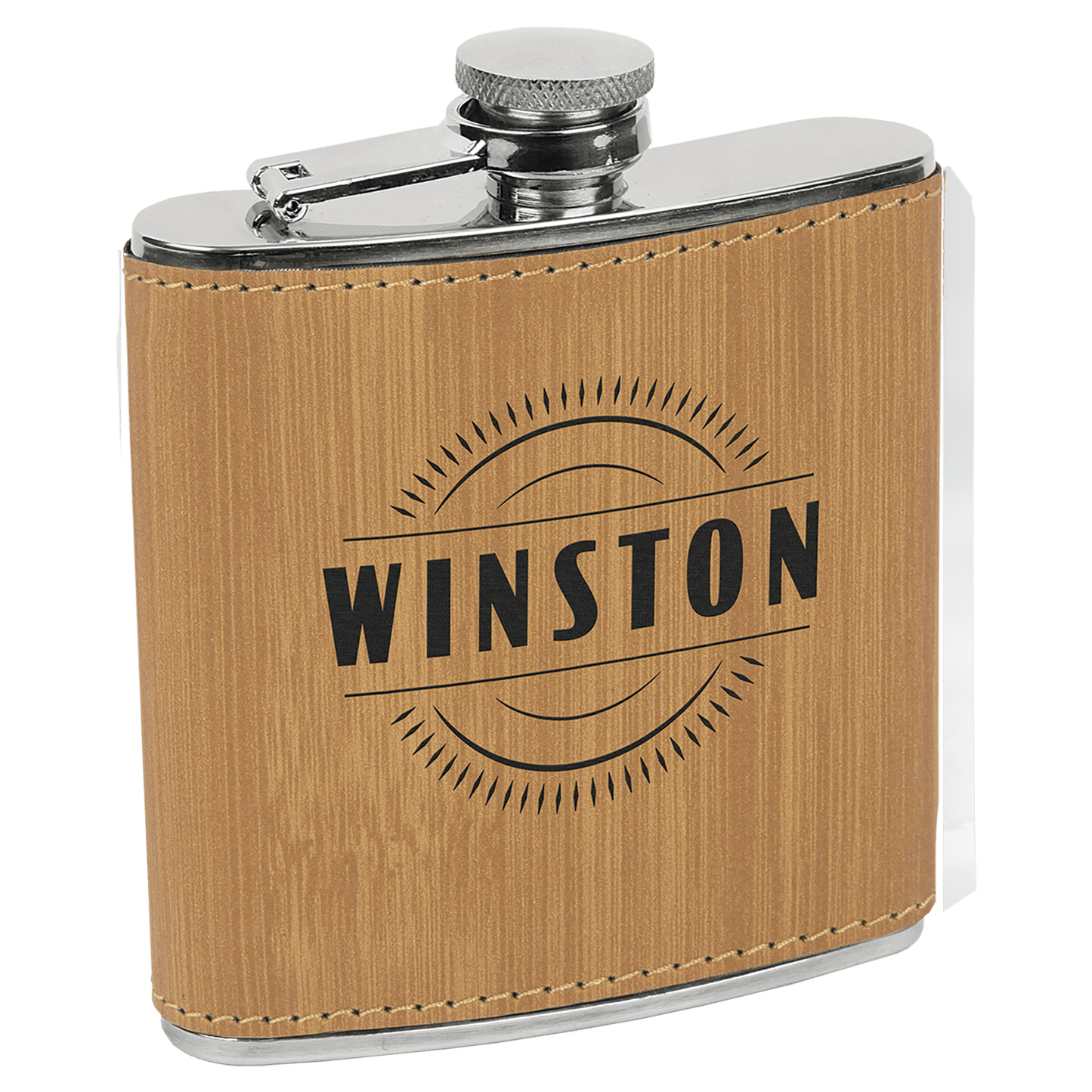 Engraved Faux Leather 6 oz. Flask