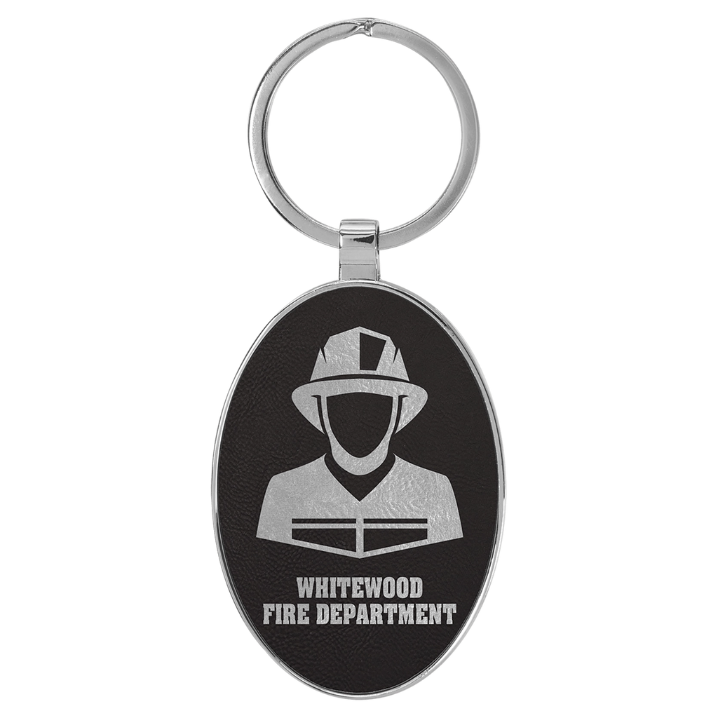 Leatherette/Metal Oval Keychain