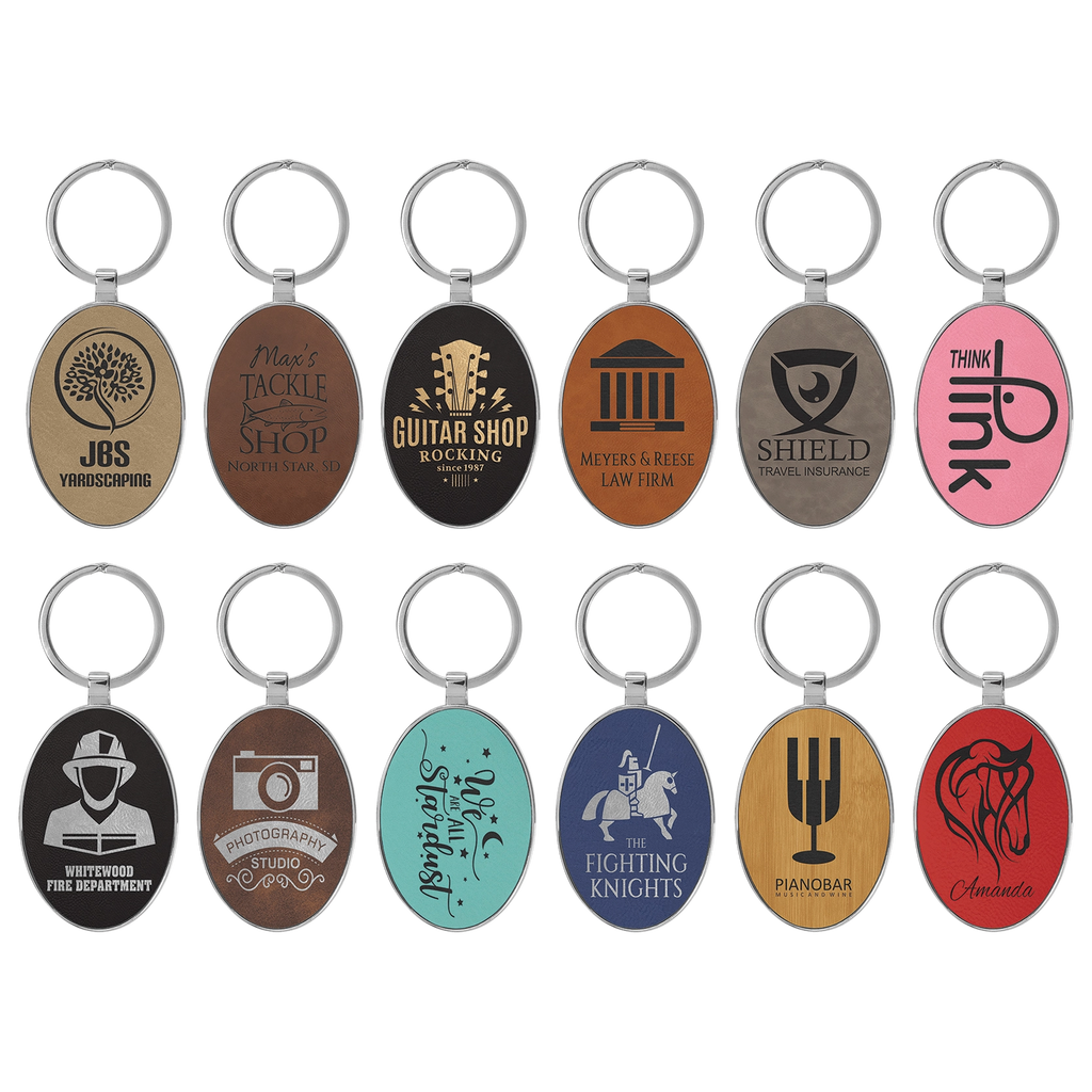 Leatherette/Metal Oval Keychain