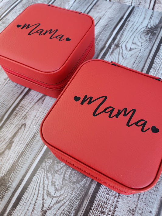 Mama Laser Engraved Faux Leather Travel Jewelry Box