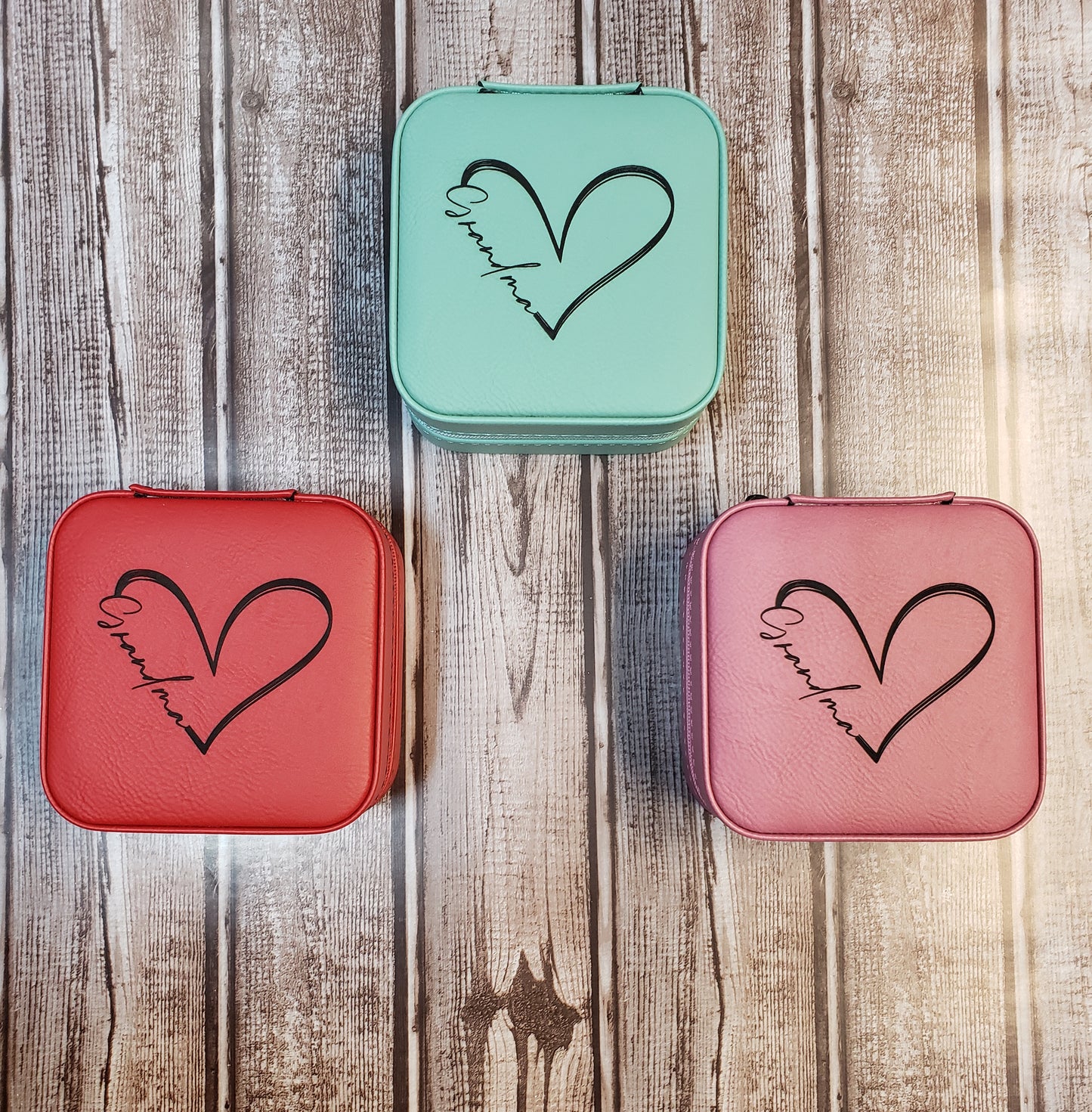 Grandma Heart Laser Engraved Faux Leather Travel Jewelry Box