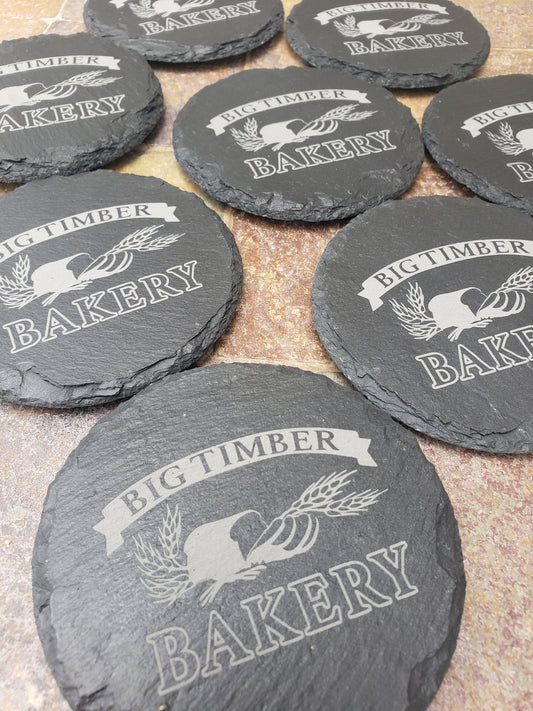 Custom Wholesale Laser Engraved 4-Inch Round Slate Coaster | Personalized with Logo for Tourist Locations, Visitor Centers, & Souvenir Shops