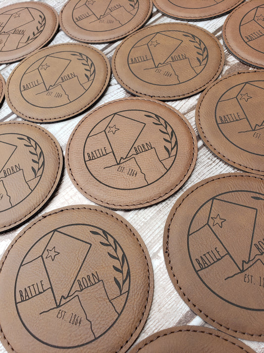 Custom Wholesale Laser Engraved Leatherette 4-Inch Round Coasters | Personalized with Logo for Tourist Shops,Visitor Centers, Souvenir Shops