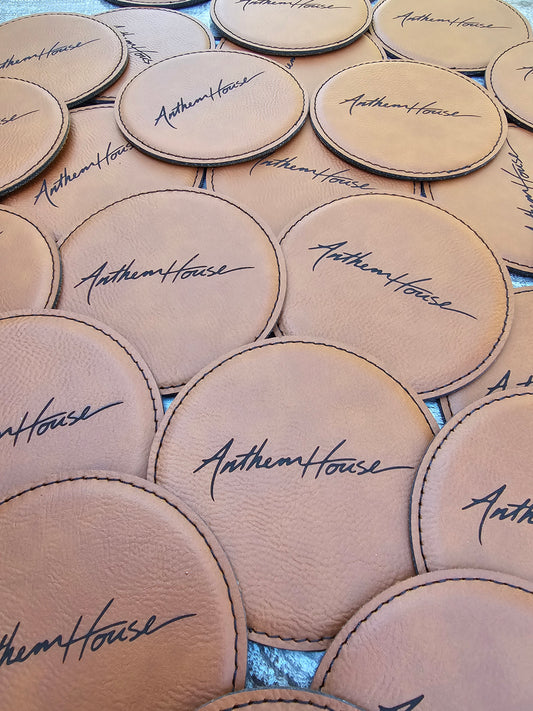 Custom Wholesale Laser Engraved Leatherette 4-Inch Round Coasters | Personalized with Logo for Tourist Shops,Visitor Centers, Souvenir Shops