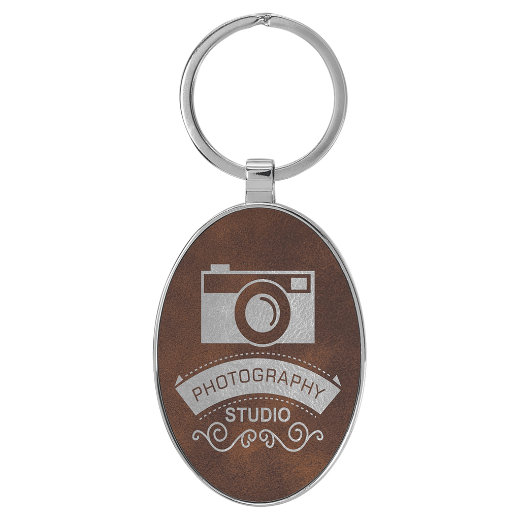 Leatherette/Metal Oval Keychain