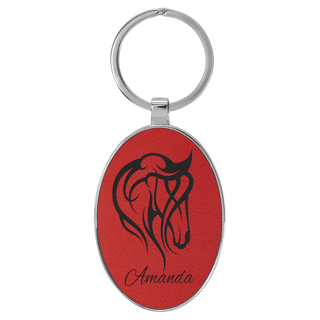 Leatherette/Metal Oval Keychain