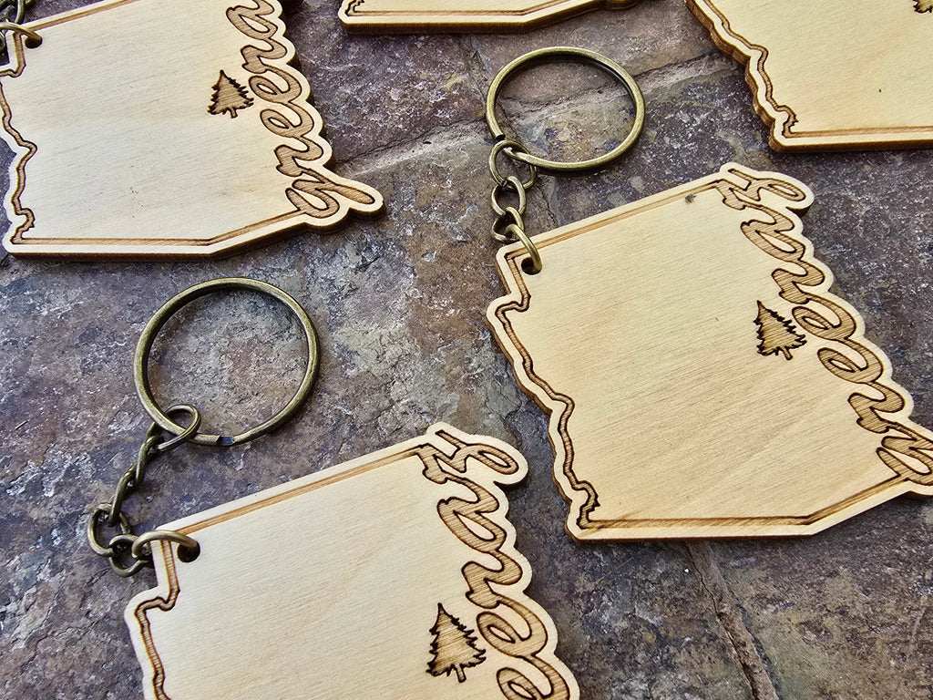 State Shaped Wooden Keychain