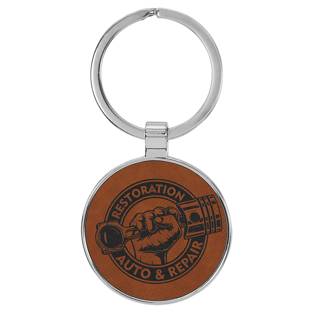 Leatherette/Metal Circle Keychain