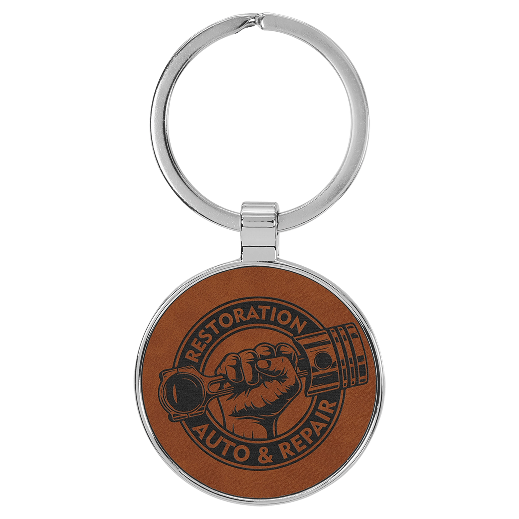 Leatherette/Metal Circle Keychain