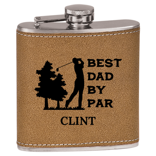 Best Dad By Par 6 oz Faux Leather Flask