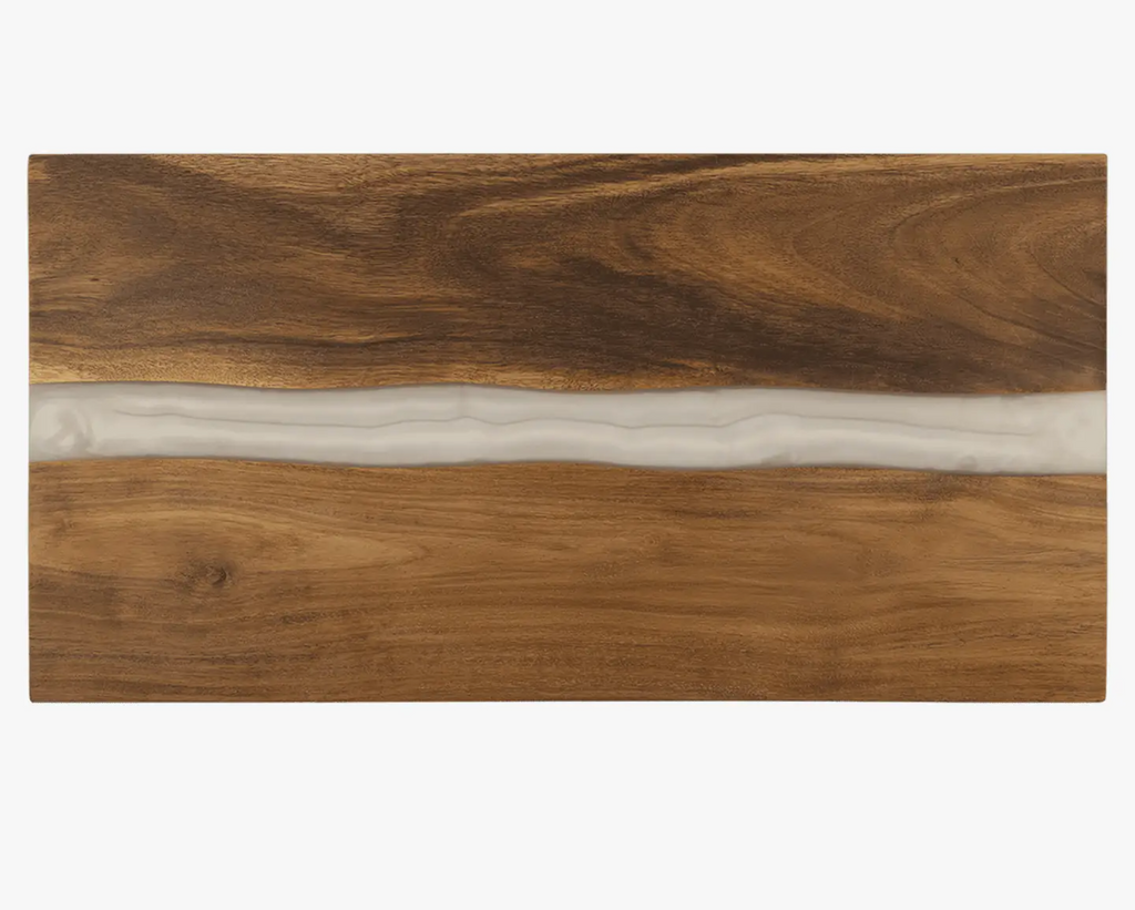 18"X9" Engraved Acacia & White Pearl Resin Charcuterie Board