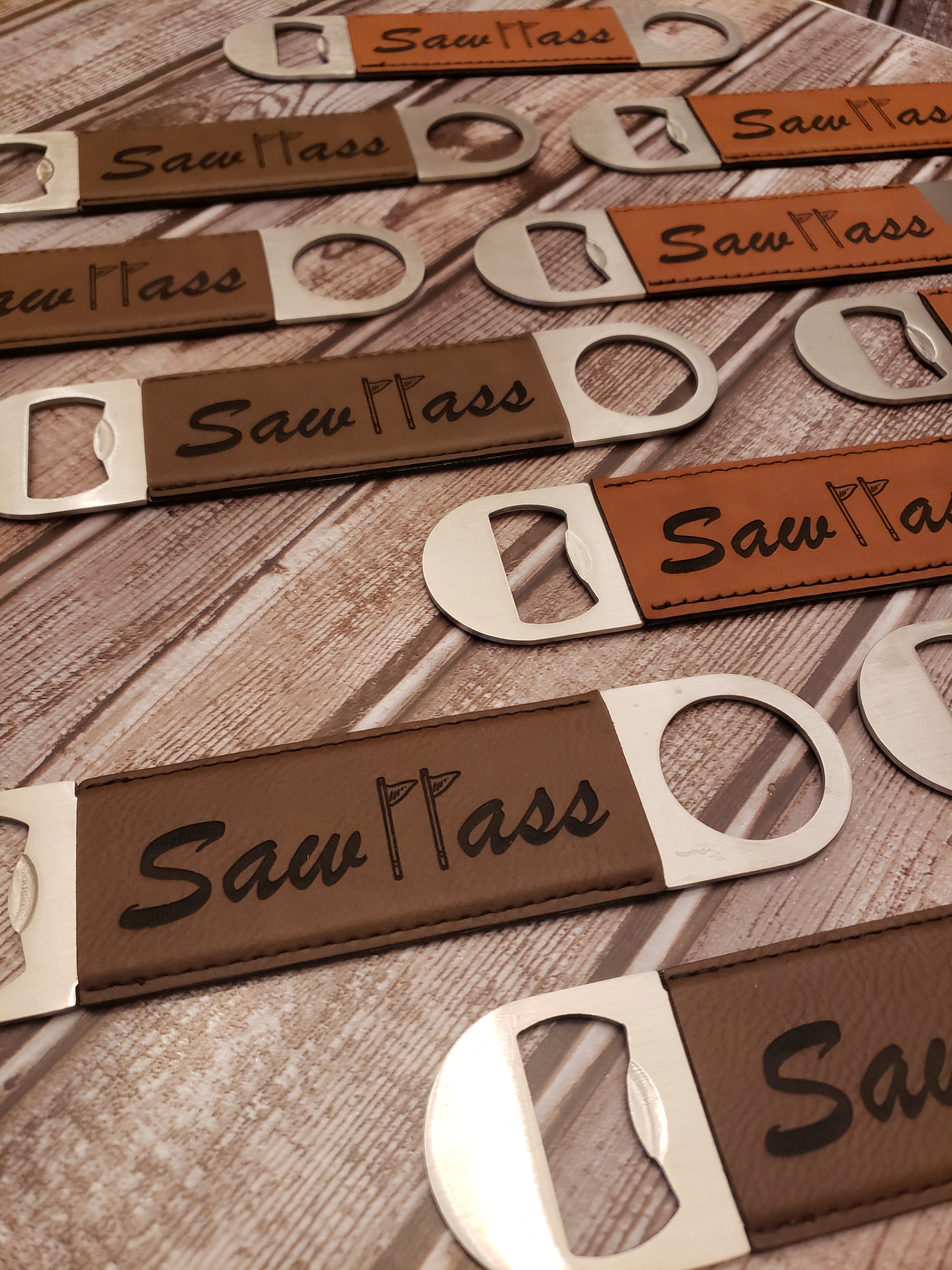 Dark Brown and Rawhide Leatherette Custom Logo Design Bottle Opener for Tourist Shop - Souvenir Gift