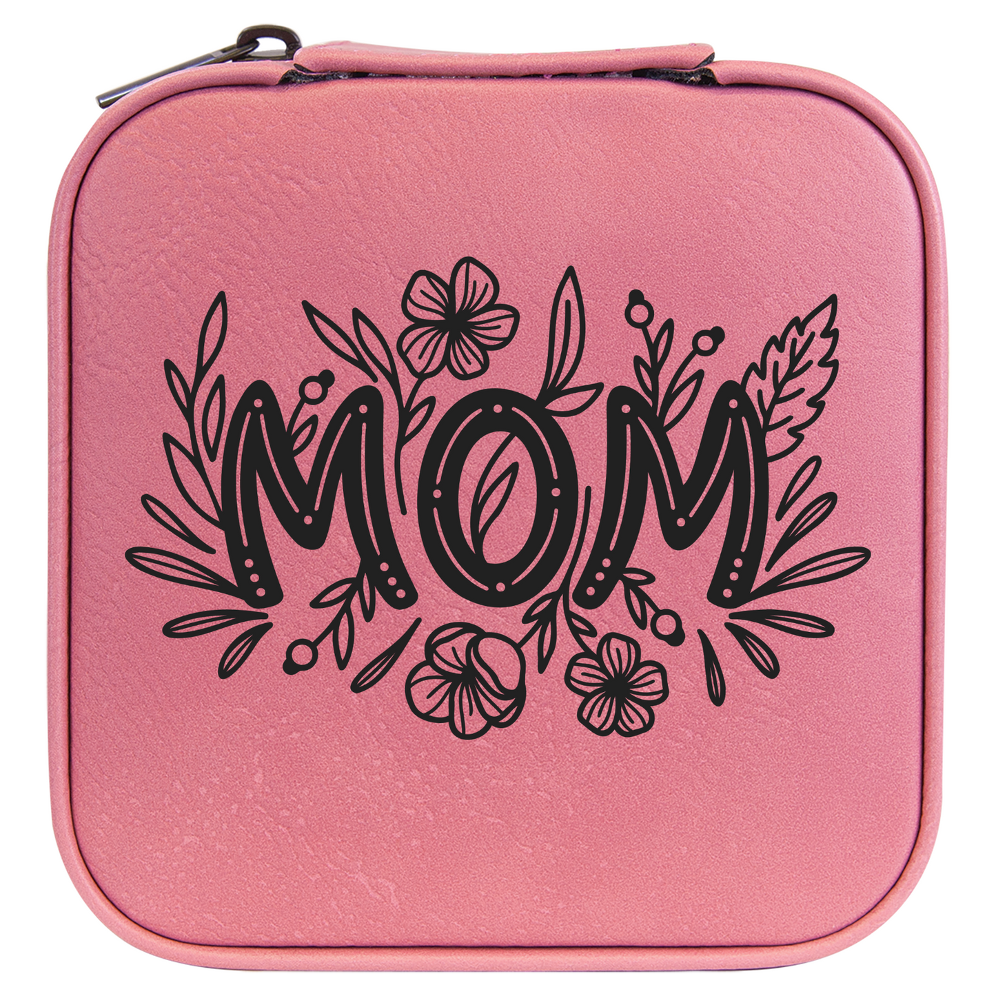 Mom with Flowers Laser Engraved Faux Leather Travel Jewelry Box