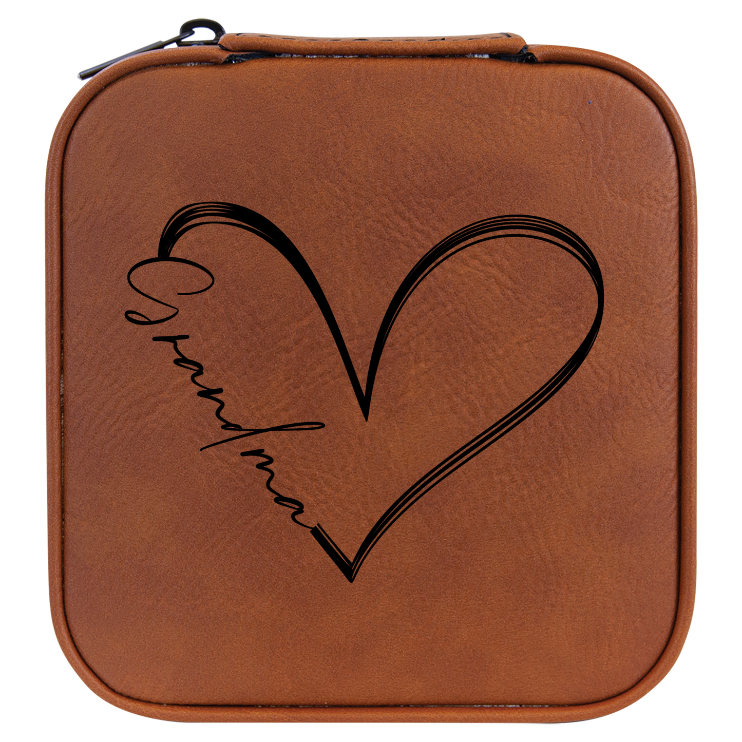 Grandma Heart Laser Engraved Faux Leather Travel Jewelry Box