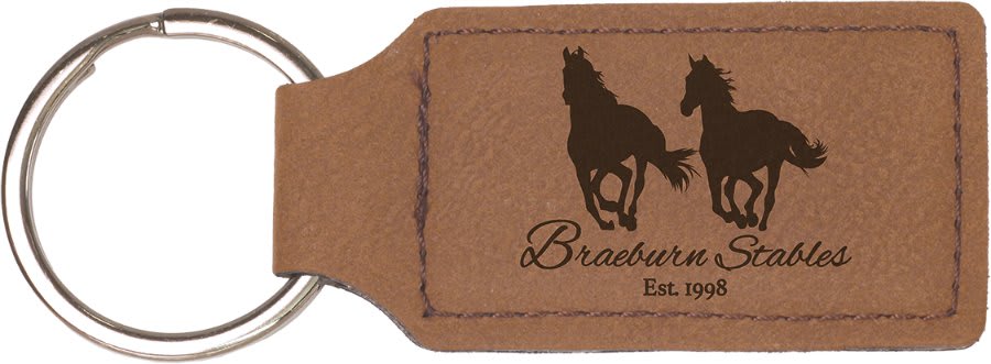 Leatherette Rectangle Stitched Keychain