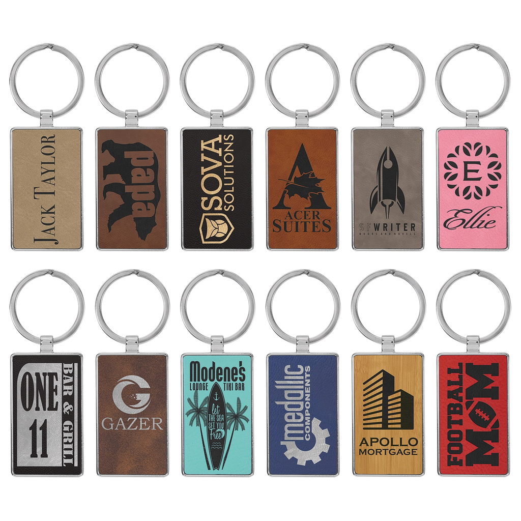 Leatherette/Metal Rectangle Keychain