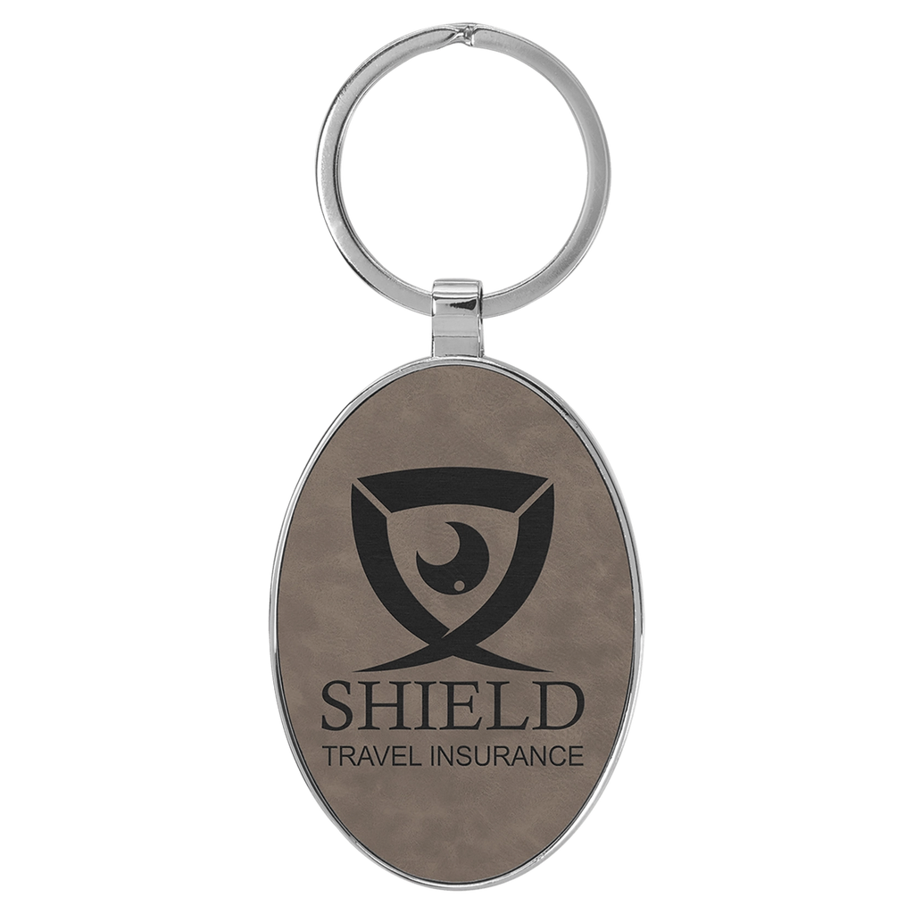 Leatherette/Metal Oval Keychain