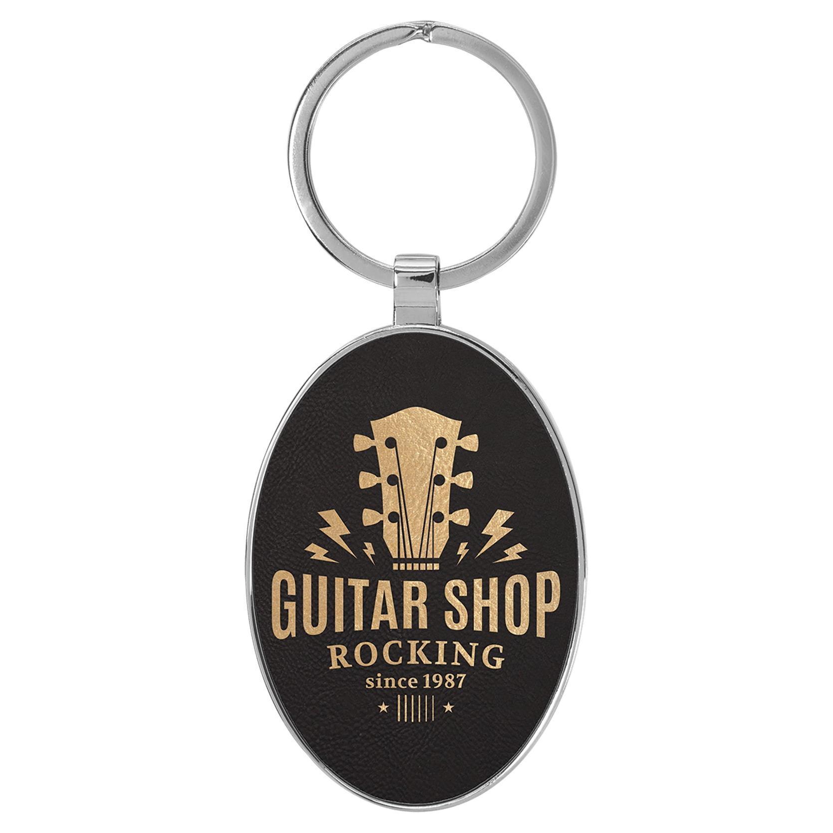 Leatherette/Metal Oval Keychain