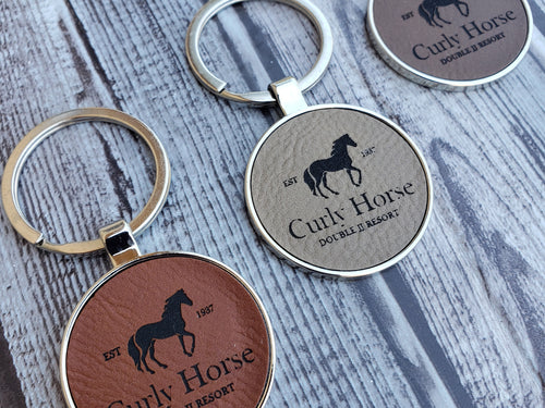 Custom Leatherette & Metal Circle Keychain