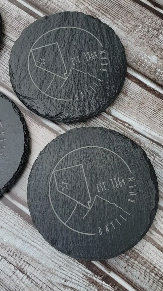 Custom Wholesale Laser Engraved 4-Inch Round Slate Coaster | Personalized with Logo for Tourist Locations, Visitor Centers, & Souvenir Shops