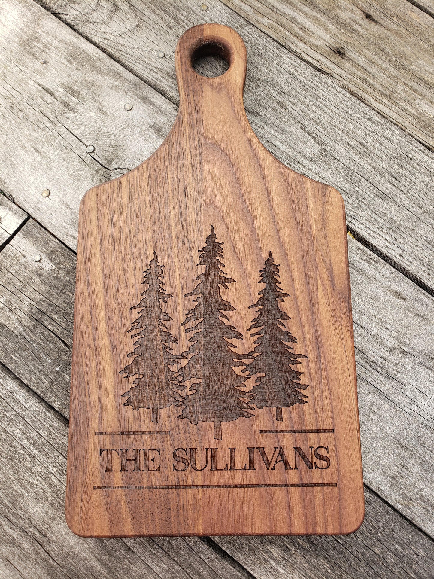 Personalized 13 1/2" x 7" Walnut Paddle Shape Cutting Board