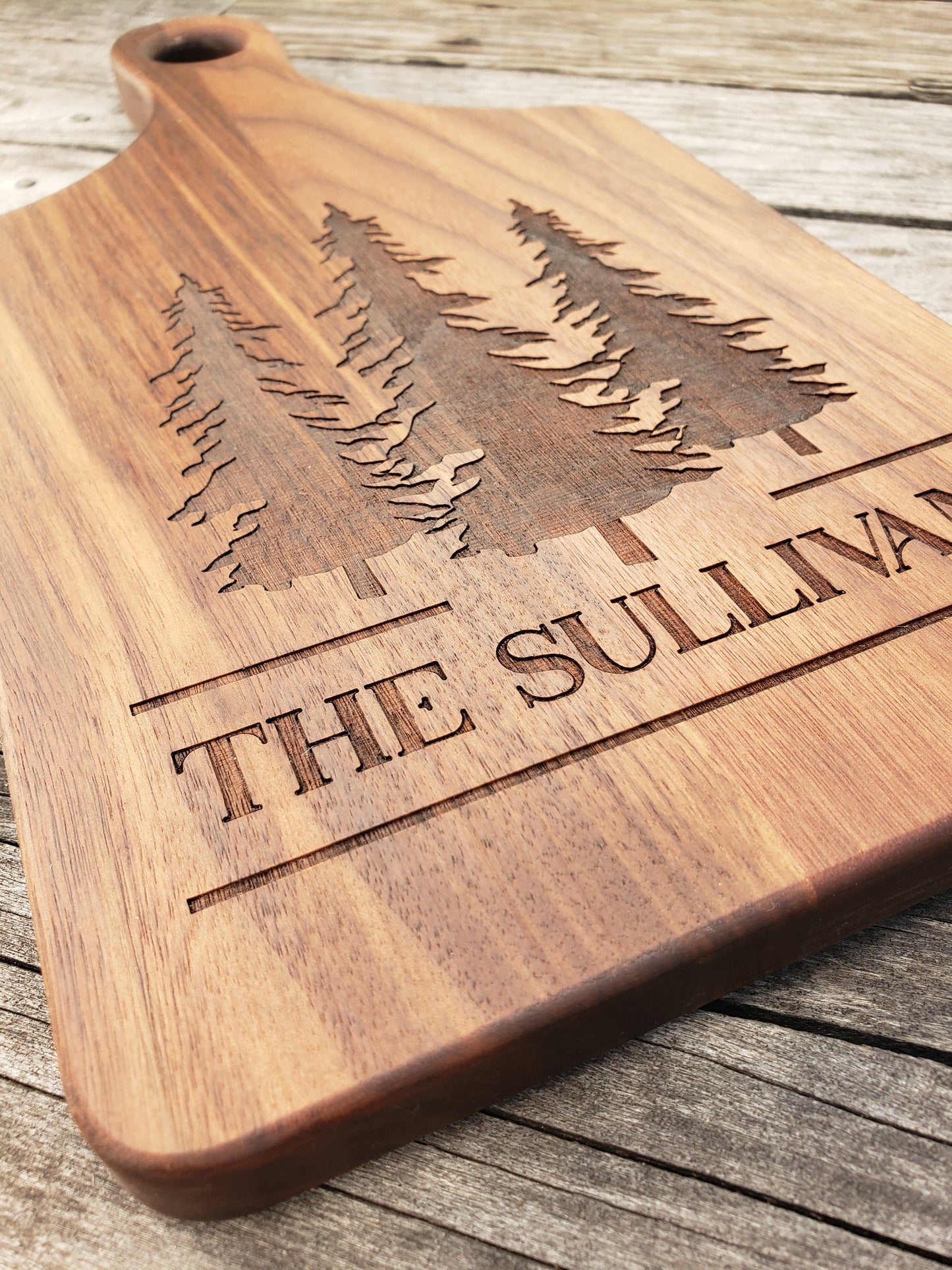 Personalized 13 1/2" x 7" Walnut Paddle Shape Cutting Board