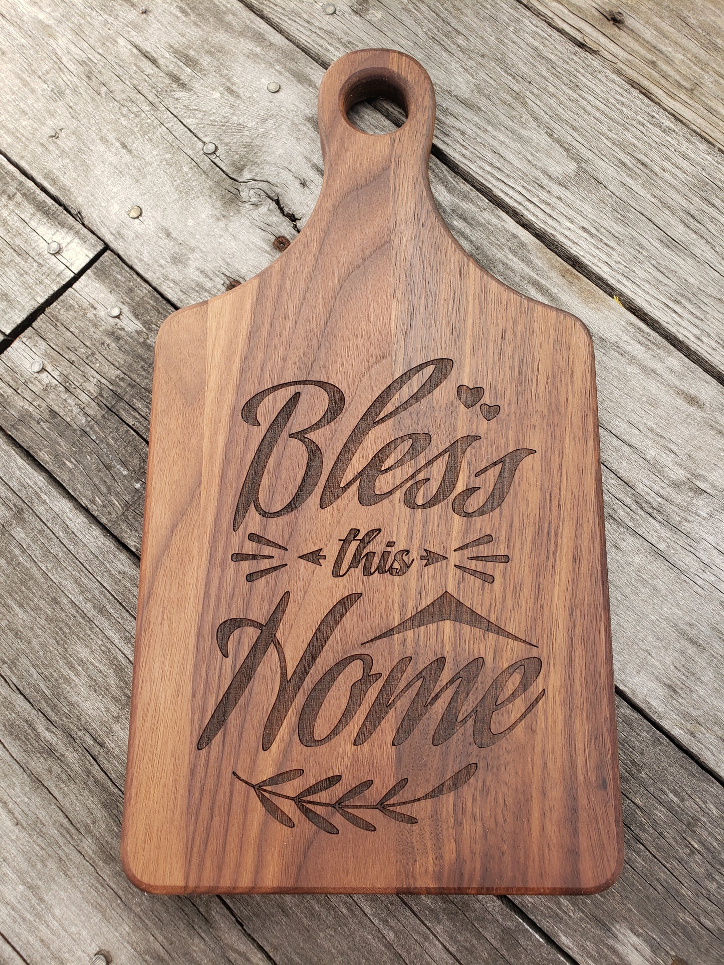 Personalized 13 1/2" x 7" Walnut Paddle Shape Cutting Board