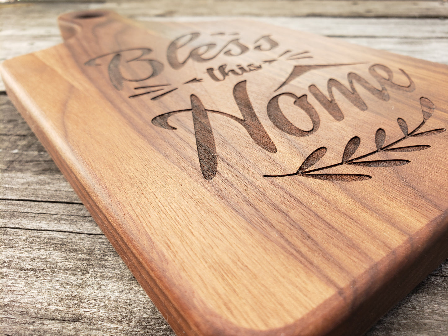 Personalized 13 1/2" x 7" Walnut Paddle Shape Cutting Board