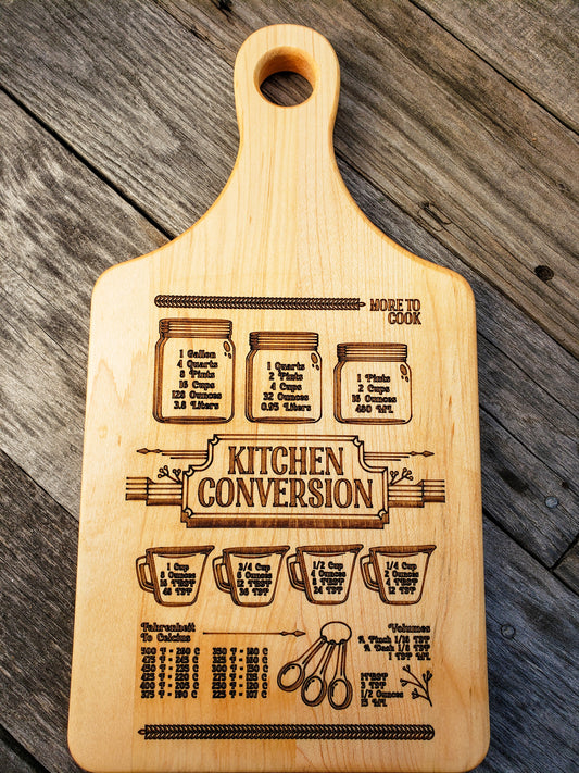 Kitchen Conversion Chart 13 1/2" x 7" Maple Paddle Shaped Cutting Board