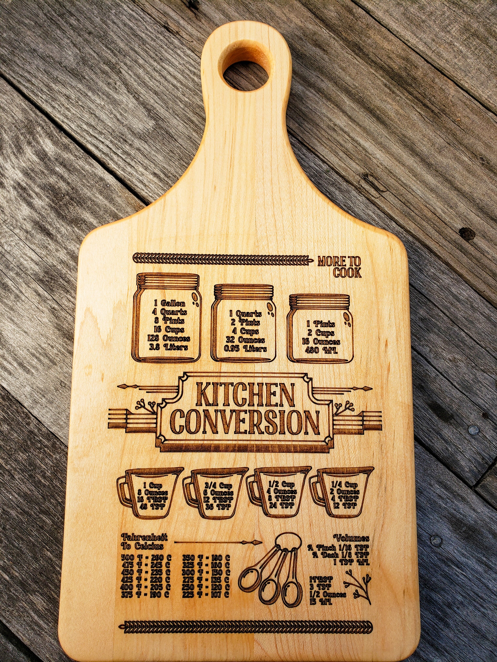 Wooden Cutting Board (15”x7”) | Kitchen Decor | Kitchen Conversion Chart |  Cheese Board