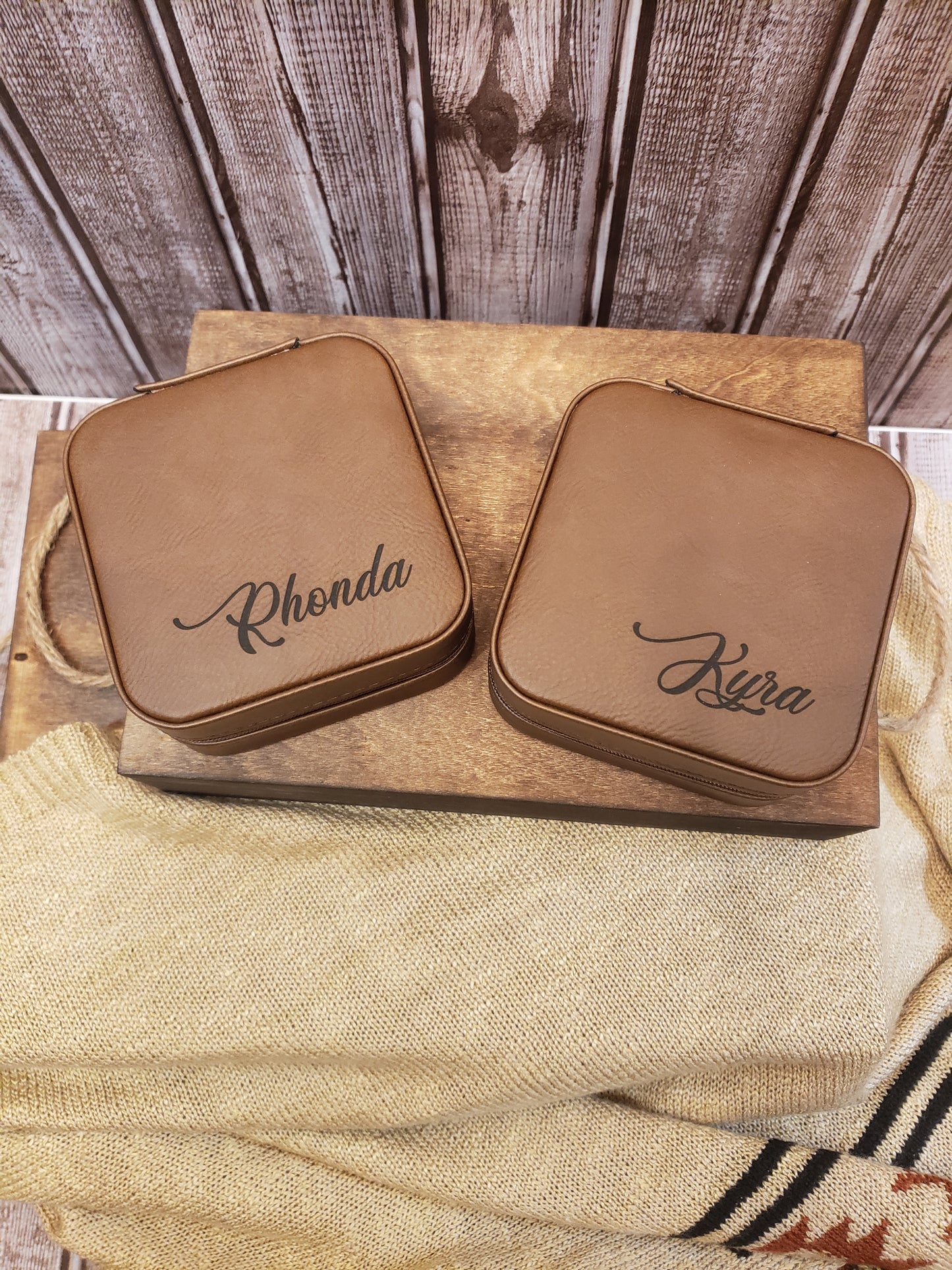 Custom Laser Engraved Faux Leather Travel Jewelry Box