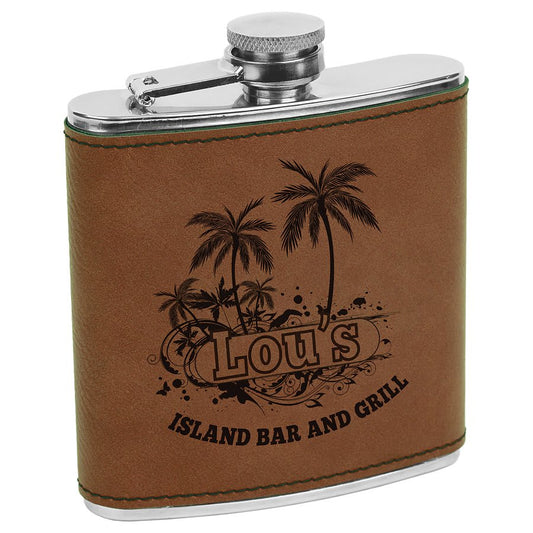 Engraved Faux Leather 6 oz. Flask
