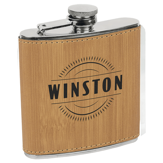 Engraved Faux Leather 6 oz. Flask