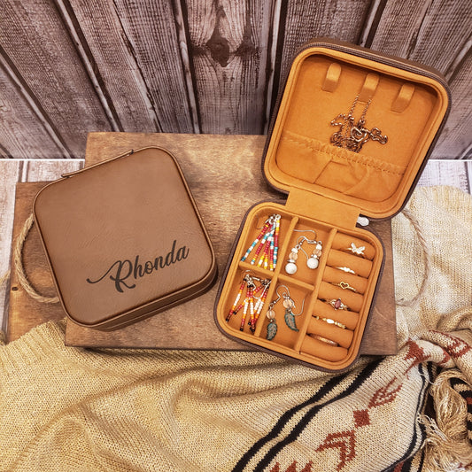 Custom Laser Engraved Faux Leather Travel Jewelry Box
