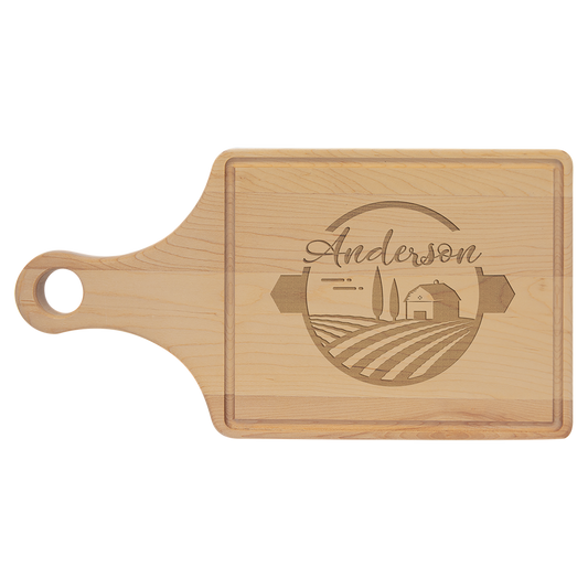 Personalized 13 1/2" x 7" Paddle Handle Maple Drip Ring Cutting Board