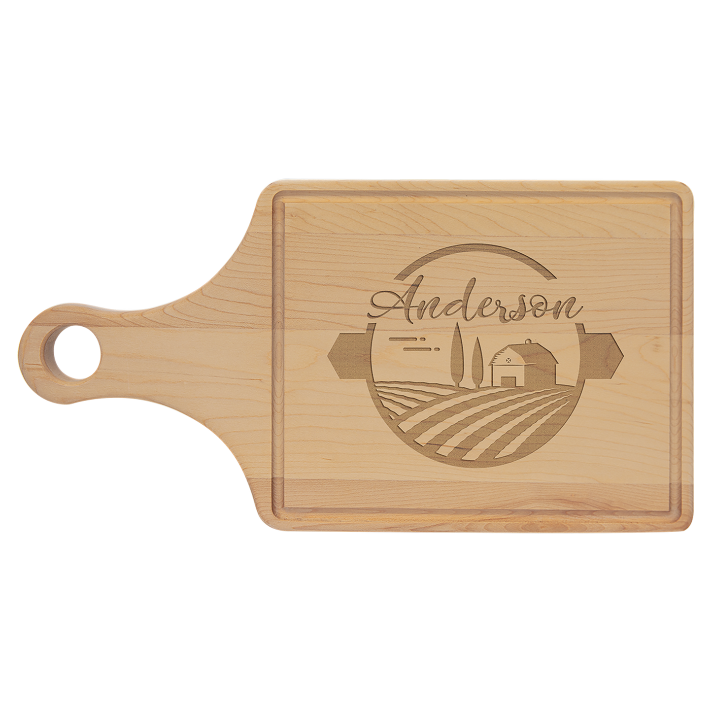 Personalized 13 1/2" x 7" Paddle Handle Maple Drip Ring Cutting Board